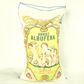 Variedad de Arroz Albufera 5 kg Saco de Tela La Perla. Denominación de Origen Arròs de València