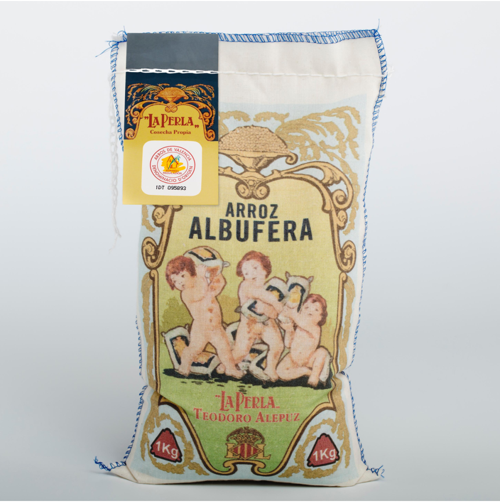 Arroz Variedad Albufera La Perla 1 kg formato tela.